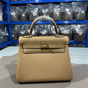 Kelly Retourne Bag Togo Leather 25/28CM Gold/Silver Hardware In Chai Color HS