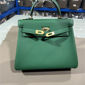 Kelly Retourne Bag Togo Leather 25/28CM Gold/Silver Hardware In Vert Vertigo Color HS