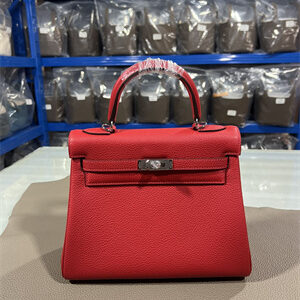 Kelly Retourne Bag Togo Leather 25/28CM Gold/Silver Hardware In Red Color HS