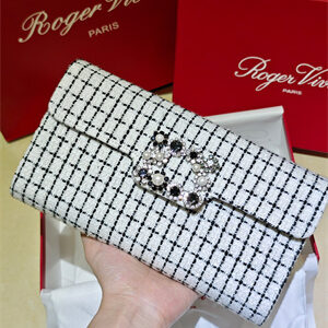 Roger Vivier Efflorescence Clutch In Tweed White/Black