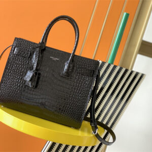 Y.S.L SAC DE JOUR BABY In Black Corcodile Embossed Leather Silver Tone Metal