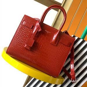 Y.S.L SAC DE JOUR BABY In Red Corcodile Embossed Leather Silver Tone Metal