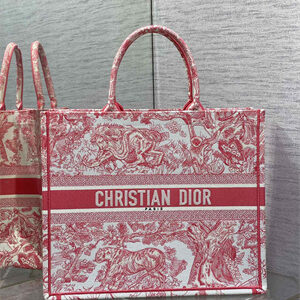 CD Large Book Tote Black Toile de Jouy Embroidery Pink