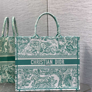CD Large Book Tote Black Toile de Jouy Embroidery Green