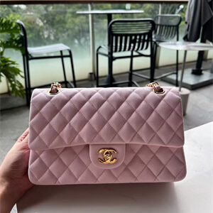 Chanel Medium Classic Flap Bag Grained Calfskin Gold Tone Metal Pink 01112