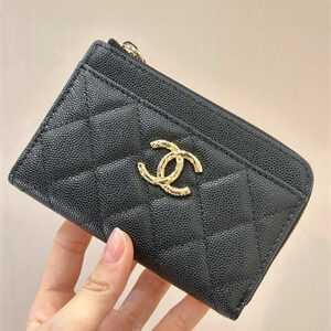 Chanel Zippy Wallet Black Grained Calfskin Gold Tone Metal 3976