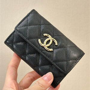 Chanel Coin Purse Black Grained Calfskin Gold Tone Metal 3978