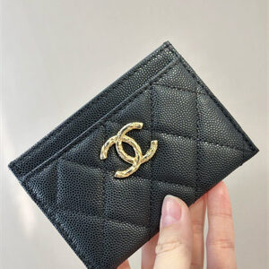 Chanel Card Holder Black Grained Calfskin Gold Tone Metal 3878