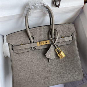 Bir.kin Bag Togo Leather 25/30/35 Gold/Silver Hardware In Gris Asphalte Color HS