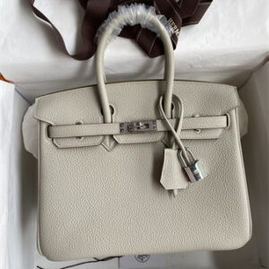 Birkin Bag Togo Leather 25/30/35 Gold/Silver Hardware In Pearl Gray Color HS