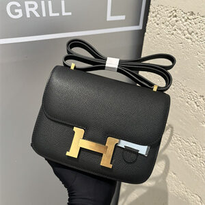Constance Bag Epsom Leather 18CM Gold/Silver Tone Metal In Black Color HS  (With mirror)