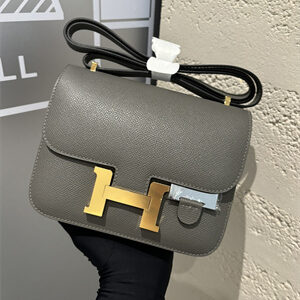 Constance Bag Epsom Leather 18CM Gold/Silver Tone Metal In Etain Color HS  (With mirror)