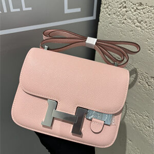 Constance Bag Epsom Leather 18CM Gold/Silver Tone Metal In Rose Sakura Color HS  (With mirror)