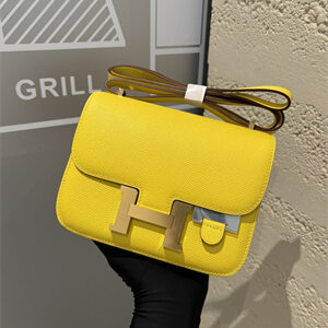 Constance Bag Epsom Leather 18CM Gold/Silver Tone Metal In Jaune Amber Color HS  (With mirror)