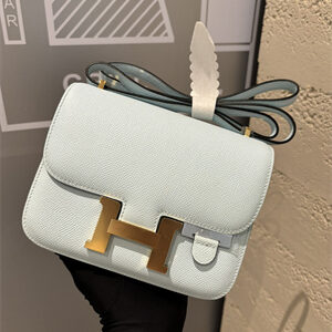 Constance Bag Epsom Leather 18CM Gold/Silver Tone Metal In Blue Pale Color HS  (With mirror)