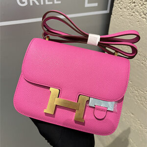 Constance Bag Epsom Leather 18CM Gold/Silver Tone Metal In Fuschia Color HS (With mirror)