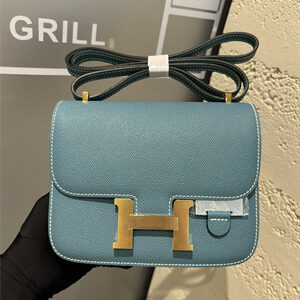 Constance Bag Epsom Leather 18CM Gold/Silver Tone Metal In Blue Jean Color HS(With mirror)