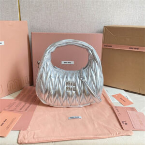 MiuMiu Wander matelassé nappa leather Small hobo bag Silver Color
