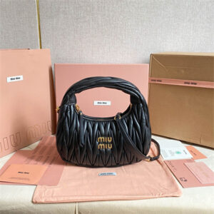MiuMiu Wander matelassé nappa leather Small hobo bag Black Color