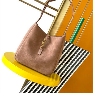 Y.S.L LE 5 A 7 Supple SMALL HOBO BAG In Barely Pink Suede Leather