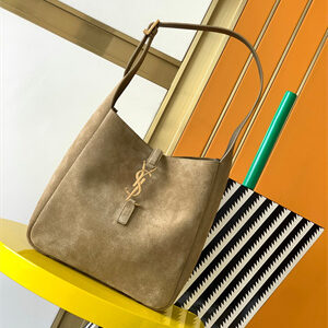 Y.S.L LE 5 A 7 Supple SMALL HOBO BAG In Barley Green Suede Leather