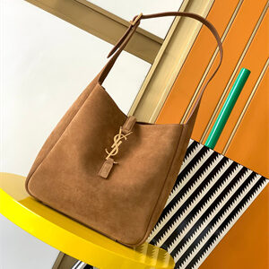 Y.S.L LE 5 A 7 Supple SMALL HOBO BAG In Brown Suede Leather