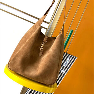 Y.S.L LE 5 A 7 Supple Large HOBO BAG In Brown Suede Leather
