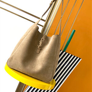 Y.S.L LE 5 A 7 Supple Large HOBO BAG In Barely Green Suede Leather