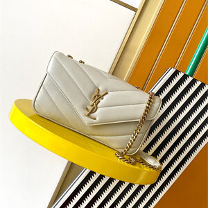 Y.S.L LOULOU Small in MATELASSÉ lambskin Gold Tone Metal White