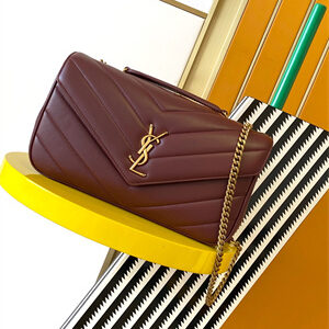 Y.S.L LOULOU Medium in MATELASSÉ lambskin Gold Tone Metal Burgundy