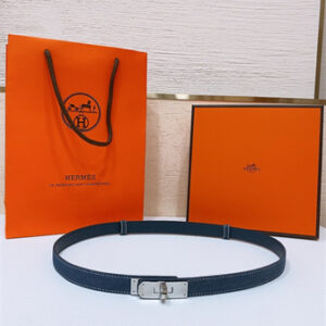 Hermes Kelly Jean Belt 18MM Epsom Leather Silver Tone Hardware Blue