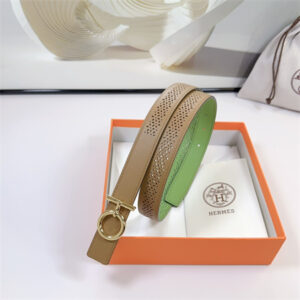 Hermes Reversible Belt 25MM Smooth Calfskin Leather Gold Tone Hardware Brown/Green