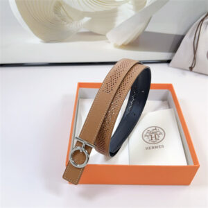 Hermes Reversible Belt 25MM Epsom Leather Silver Tone Hardware Brown/Black