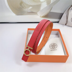 Hermes Reversible Belt 25MM Epsom Leather Gold Tone Hardware Red/Orange