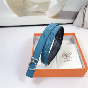 Hermes Reversible Belt 25MM Epsom Leather Silver Tone Hardware Blue/Black