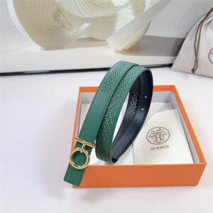 Hermes Reversible Belt 25MM Epsom Leather Gold Tone Hardware Green/Black