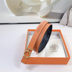 Hermes Reversible Belt 25MM Epsom Leather Gold Tone Hardware Orange/Black