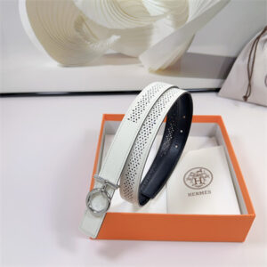 Hermes Reversible Belt 25MM Epsom Leather Silver Tone Hardware White/Black
