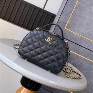 Chanel Mini Top Handle Bag With Chain Grained Calfskin Gold Tone Metal Black AP4438
