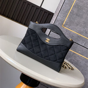 CHANEL 31 Nano Chain Bag Suede&Calfskin Gold Tone Metal Black AS3656