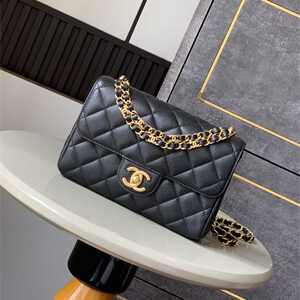 CHANEL 25P Classic Flap Bag Grained Calfskin Gold Tone Metal Black AS5240