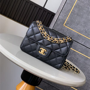 CHANEL 25P Mini Classic Flap Bag Grained Calfskin Gold Tone Metal Black AS5329