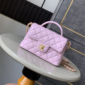 CHANEL Mini Flap Bag With Top Handle Lambskin Gold Tone Metal Pink AS5355
