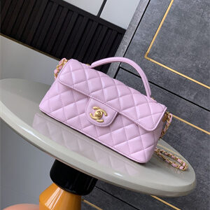 CHANEL Mini Flap Bag With Top Handle Lambskin Gold Tone Metal Pink AS5354