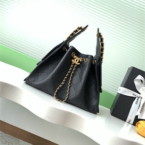 Chanel 25 Small Handbag Grained Calfskin Gold Tone Metal Black AS5293