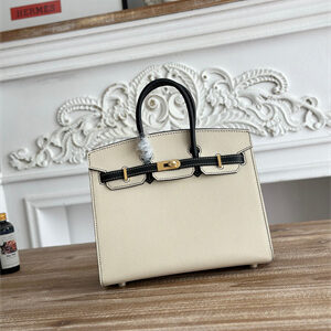 Bir.kin Sellier Bag Epsom Leather 25CM Gold/Silver Hardware In Craie/Black HS