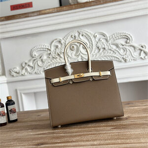 Bir.kin Sellier Bag Epsom Leather 25CM Gold/Silver Hardware In Etoupe/Craie HS