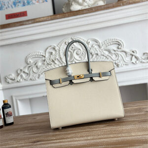 Bir.kin Sellier Bag Epsom Leather 25CM Gold/Silver Hardware In Craie/Blue Glacier HS