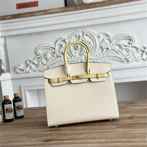 Bir.kin Sellier Bag Epsom Leather 25CM Gold/Silver Hardware In Craie/Jaune Poussin HS