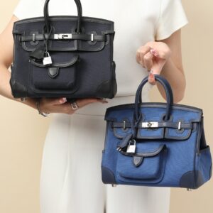 Birkin Cargo Bag 25 Swift Leather/Canvas Silver Hardware 7 Color Options HS